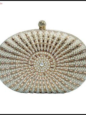 Pearl Rhinestone Evening Clutch Sparkly Handbag with Chain Strap